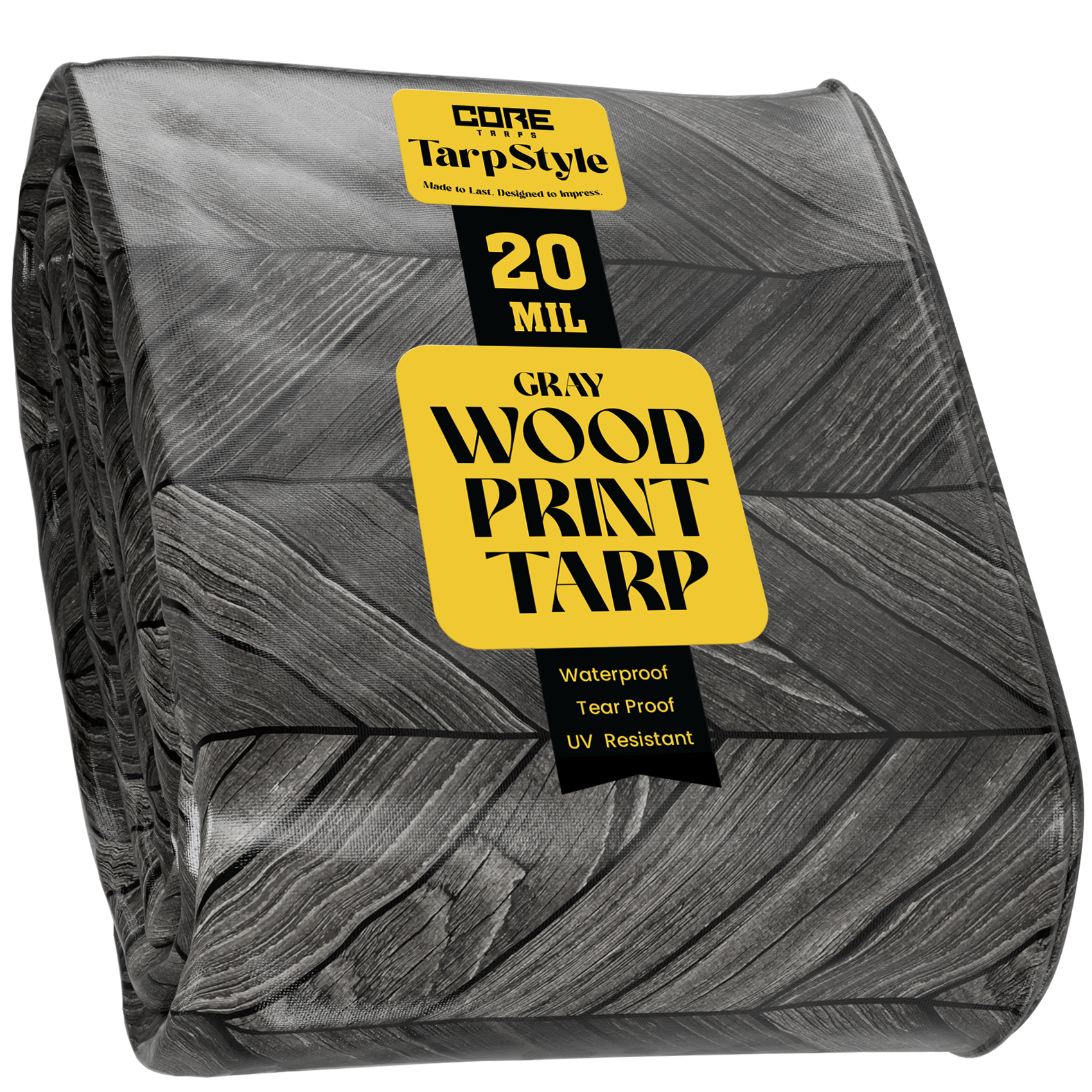 Core Tarps Extreme Heavy Duty 20 Mil Tarp Cover Grey Wood/Black