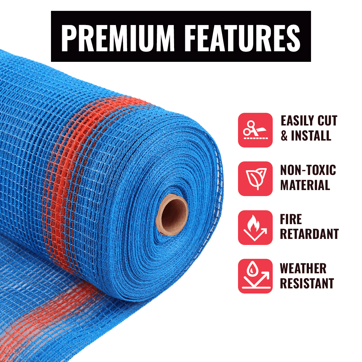 SEALTECH heavy duty safety debris netting roll showcasing premium features like fire retardant and weather resistant materials.