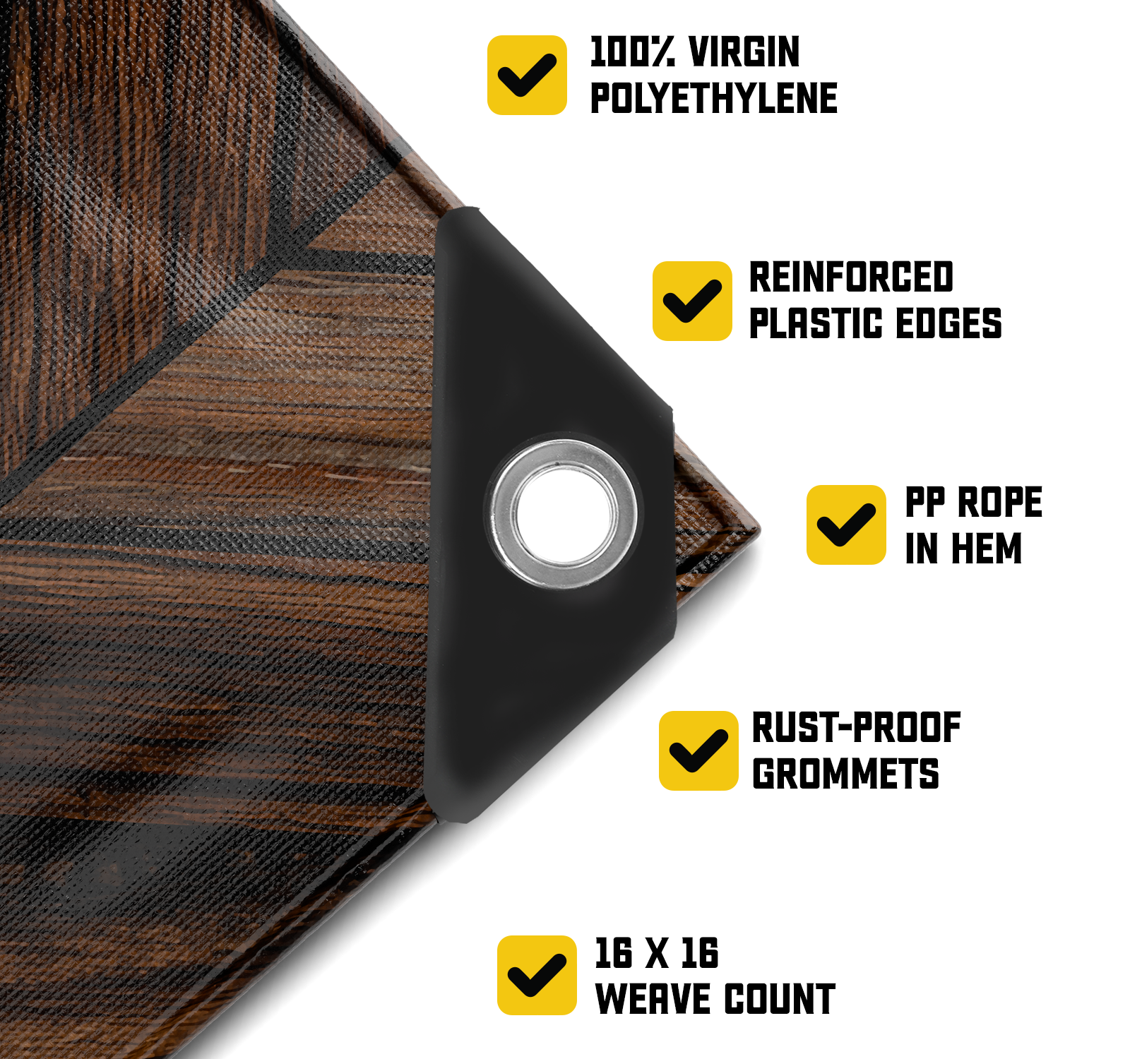 Core Tarps Extreme Heavy Duty 20 Mil Tarp Cover Brown Wood/Black