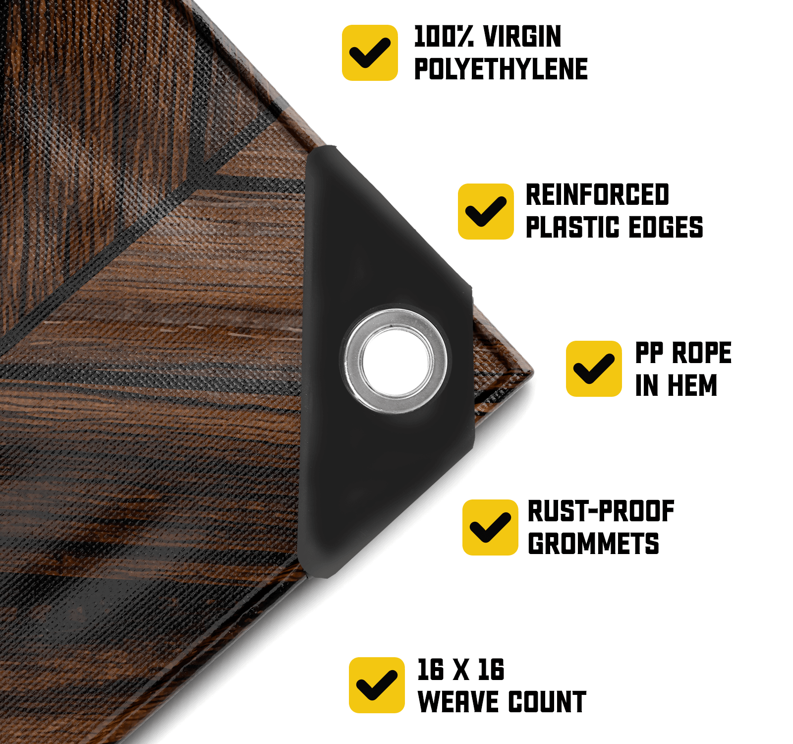 rust tarp Core Tarps Extreme Heavy Duty 20 Mil Tarp Cover Brown Wood/Black – Brix Tarps
