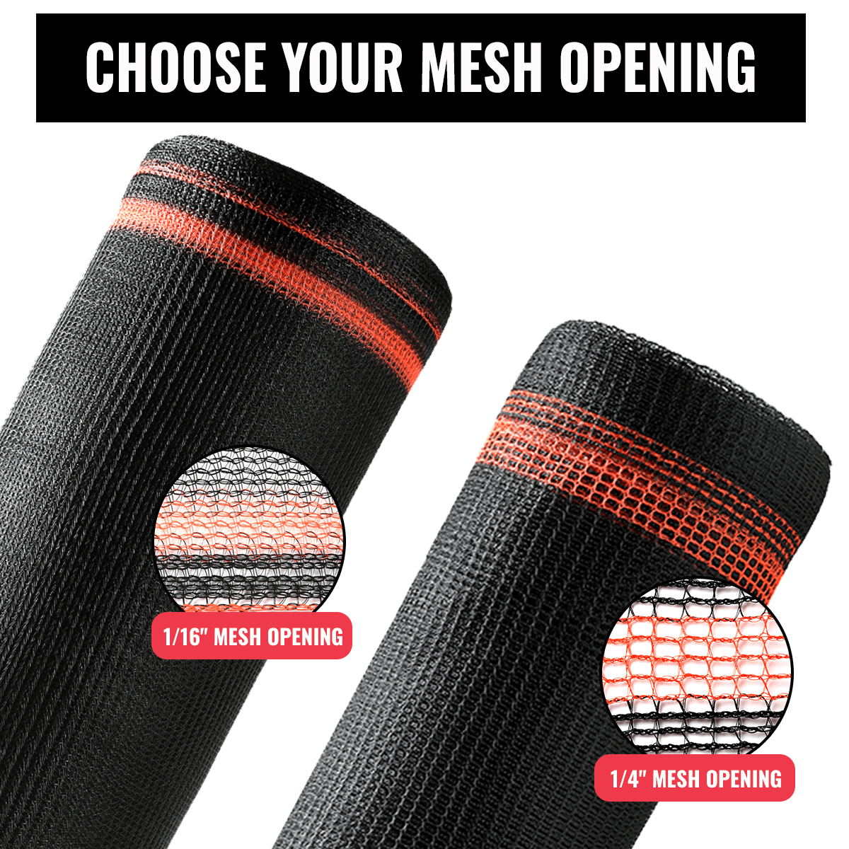 SEALTECH Heavy Duty Safety Debris Netting showcasing mesh openings of 1/16" and 1/4" for versatile debris protection.