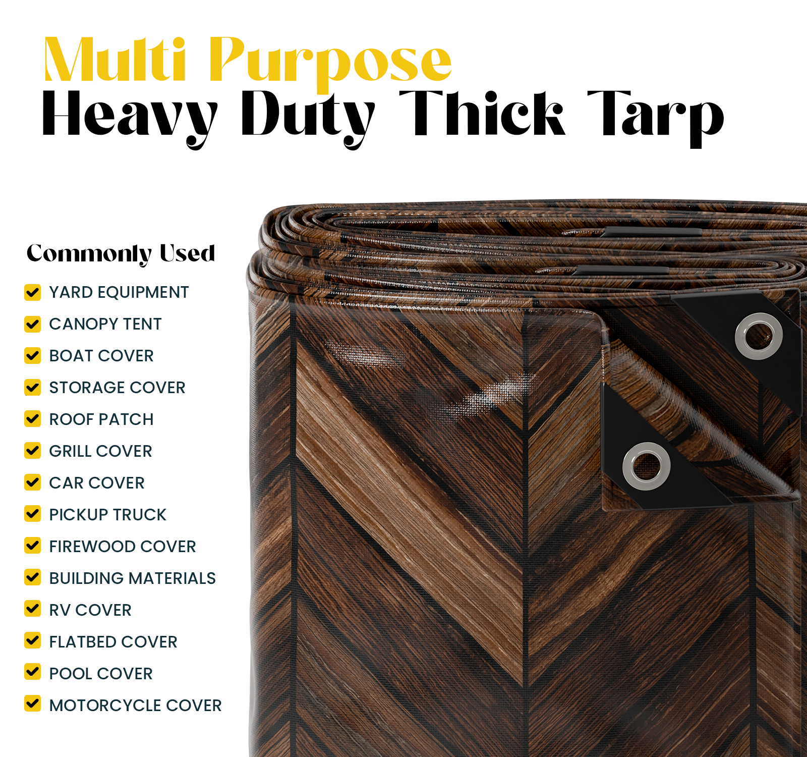 Core Tarps Extreme Heavy Duty 20 Mil Tarp Cover Brown Wood/Black