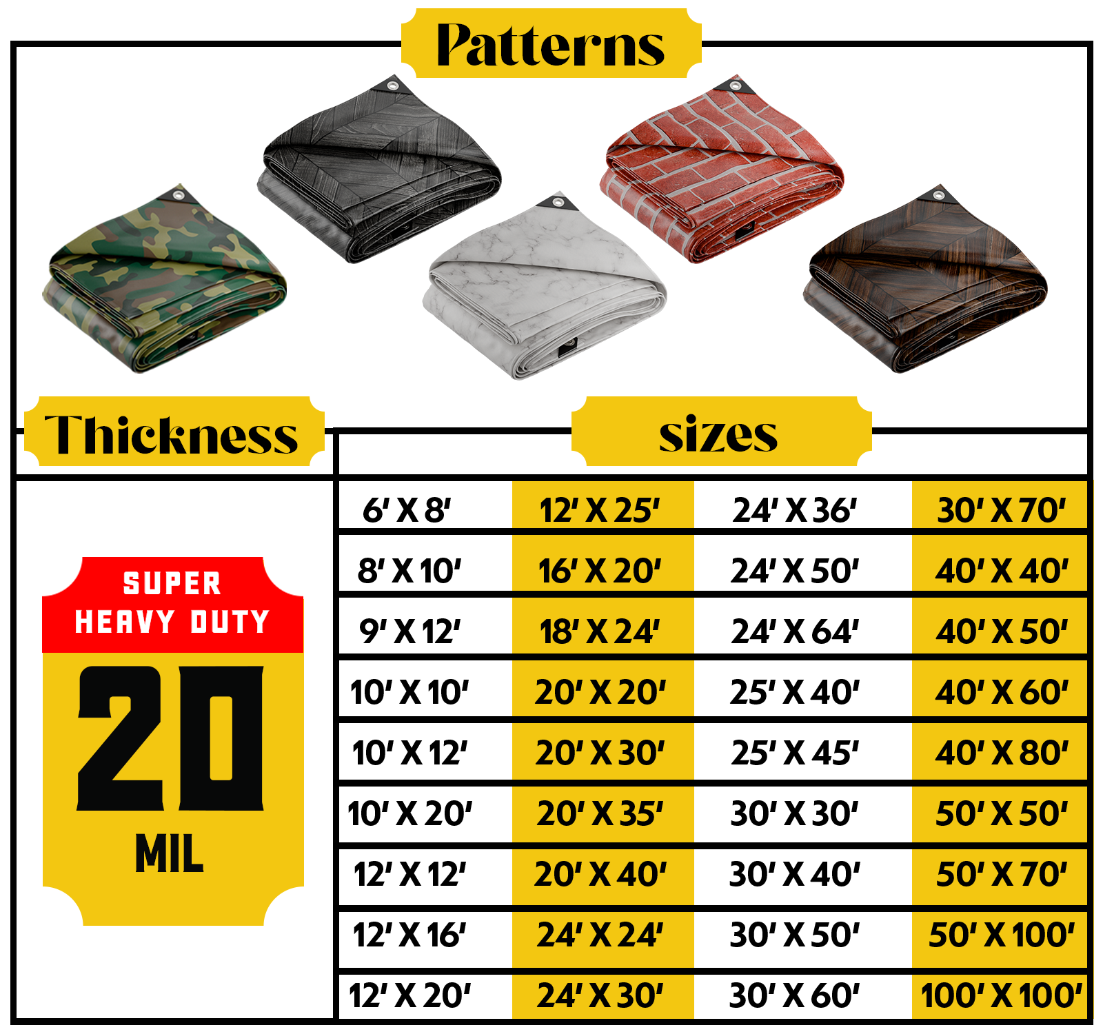 Core Tarps Extreme Heavy Duty 20 Mil Tarp Cover Brown Wood/Black