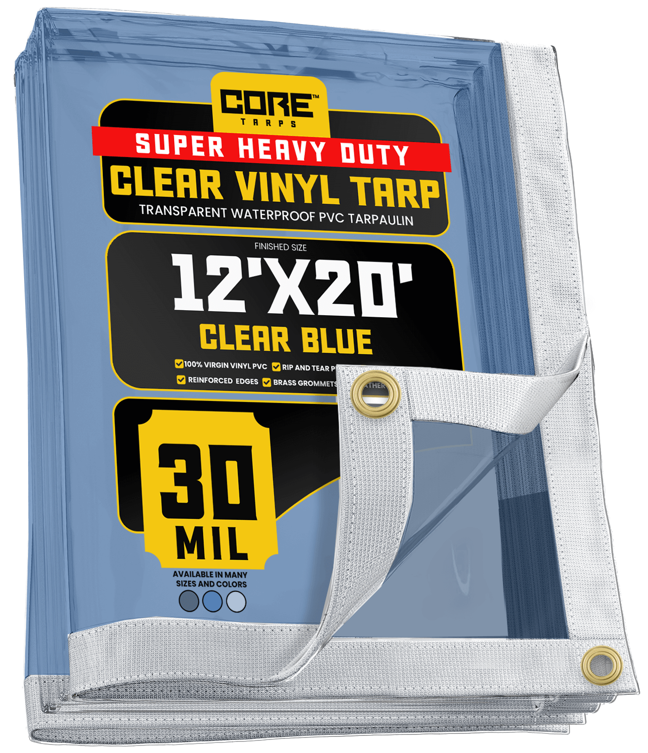 rip tarp Extreme Heavy Duty 30 Mil Vinyl Tarp Core Tarps Color: Clear Blue Overall Size: 240" H x 144" W x 1" D