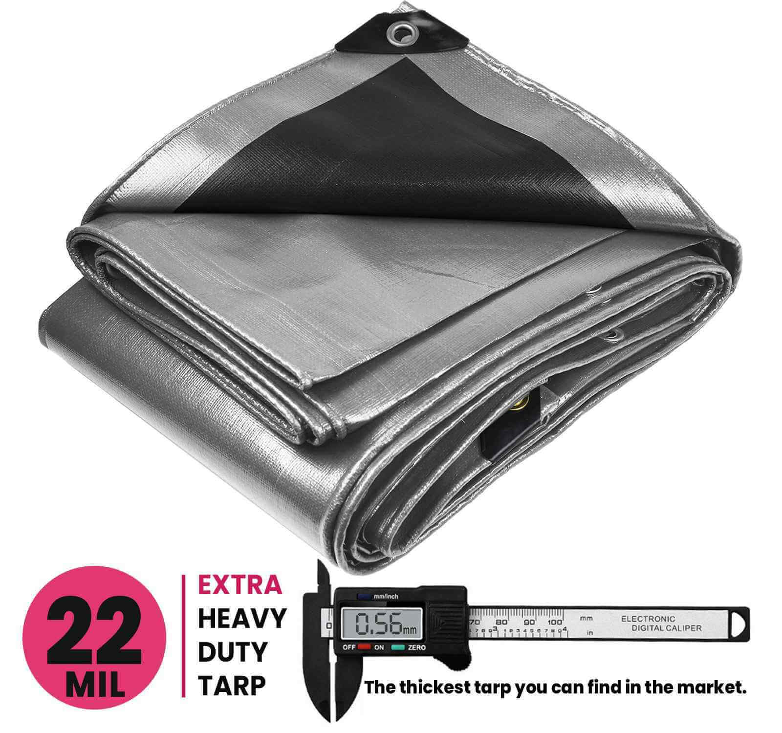 silver tarp PROTARP 12 ft. x 12 ft. Silver/Black 22 Mil Heavy Duty Polyethylene Tarp, Waterproof, UV Resistant, Rip and Tear Proof