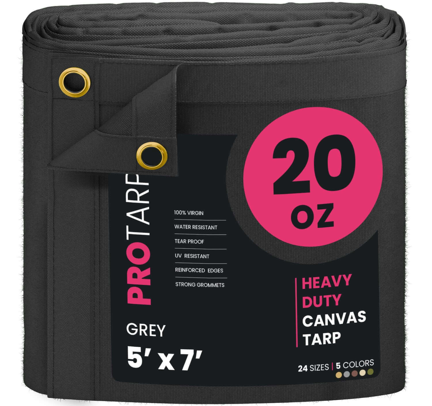 PROTARP Extreme Heavy Duty 20OZ Water Resistant Canvas Tarp UV Resistant Tarpaulin Cover Grey 5X7
