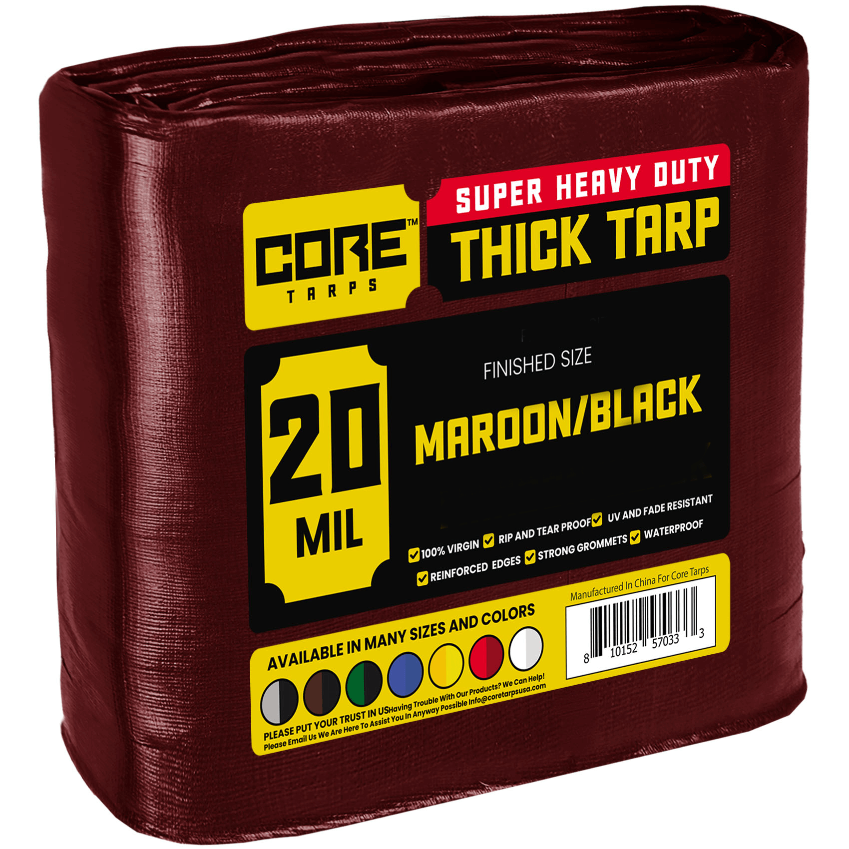 Core Tarps Heavy Duty Tarp, 40 ft x 80 ft, 20 Mil, Maroon, Polyethylene, CT-707-40X80