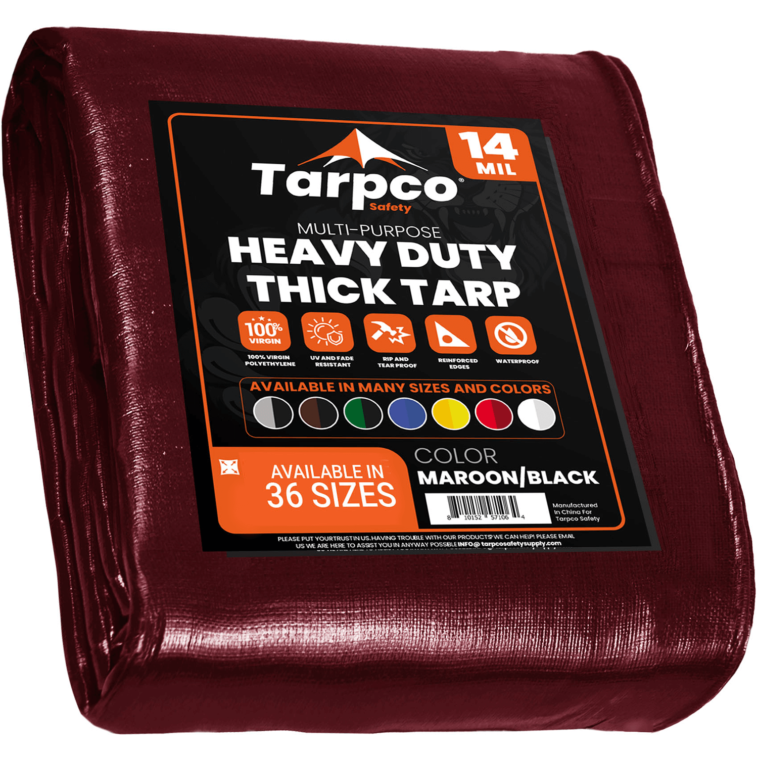 Tarpco Safety Extra Heavy Duty Maroon/Black 14 Mil Tarp Cover | Brix Tarps