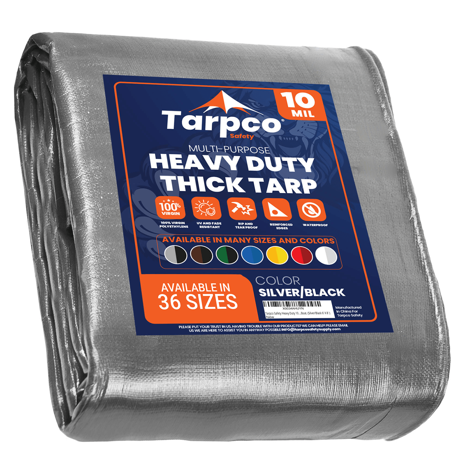 Tarpco Safety Heavy Duty Silver/Black 10 Mil Tarp. | Brix Tarps