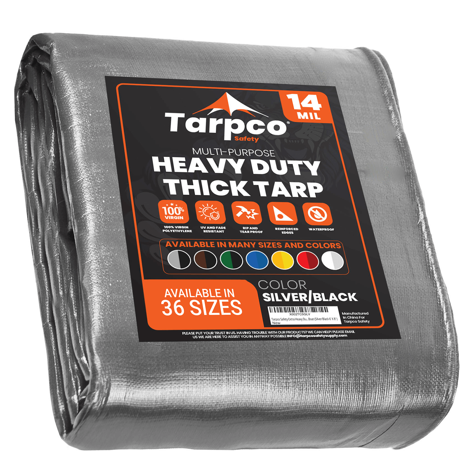 Tarpco Safety Extra Heavy Duty Silver/Black 14 Mil Tarp. | Brix Tarps