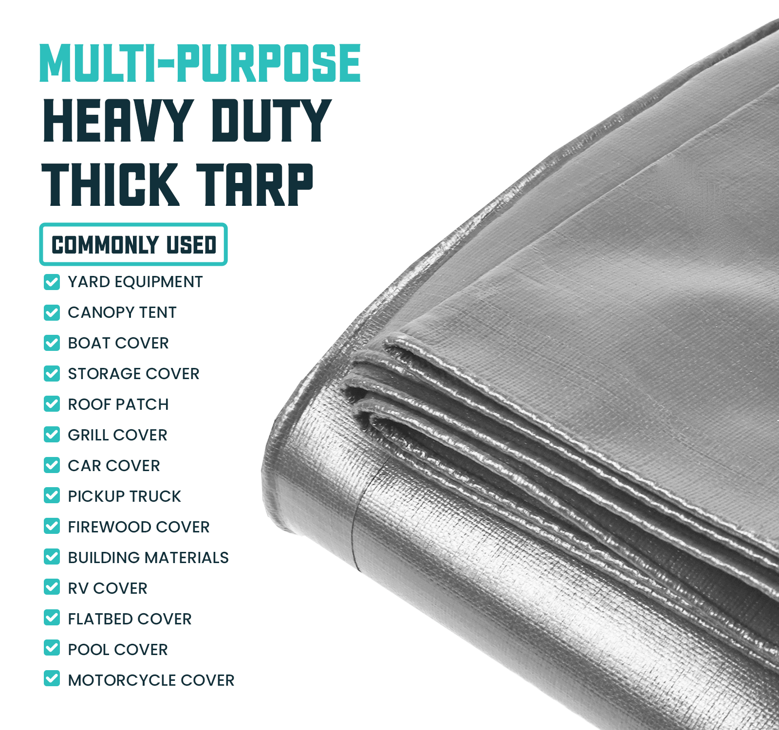 heavy duty silver tarp Core Tarps Heavy Duty Tarp, 40 ft L x 0.5 mm H x 20 ft W, 16 Mil, Silver/Black, Polyethylene, CT-301-20X40